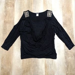 Venus Black Long Sleeve Cold Shoulder Blouse
